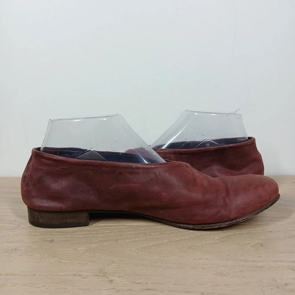 Coclico Flats Womens 9 Burgundy Leather Asymmetrical Slip On Ballet Artisan